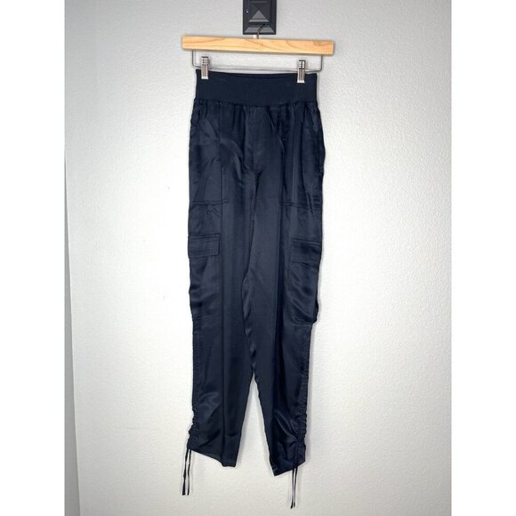 Cinq a Sept Pants - CINQ A SEPT 5a7 Giles Pants Navy Blue Lapis Joggers Cargo Pockets Satin XS